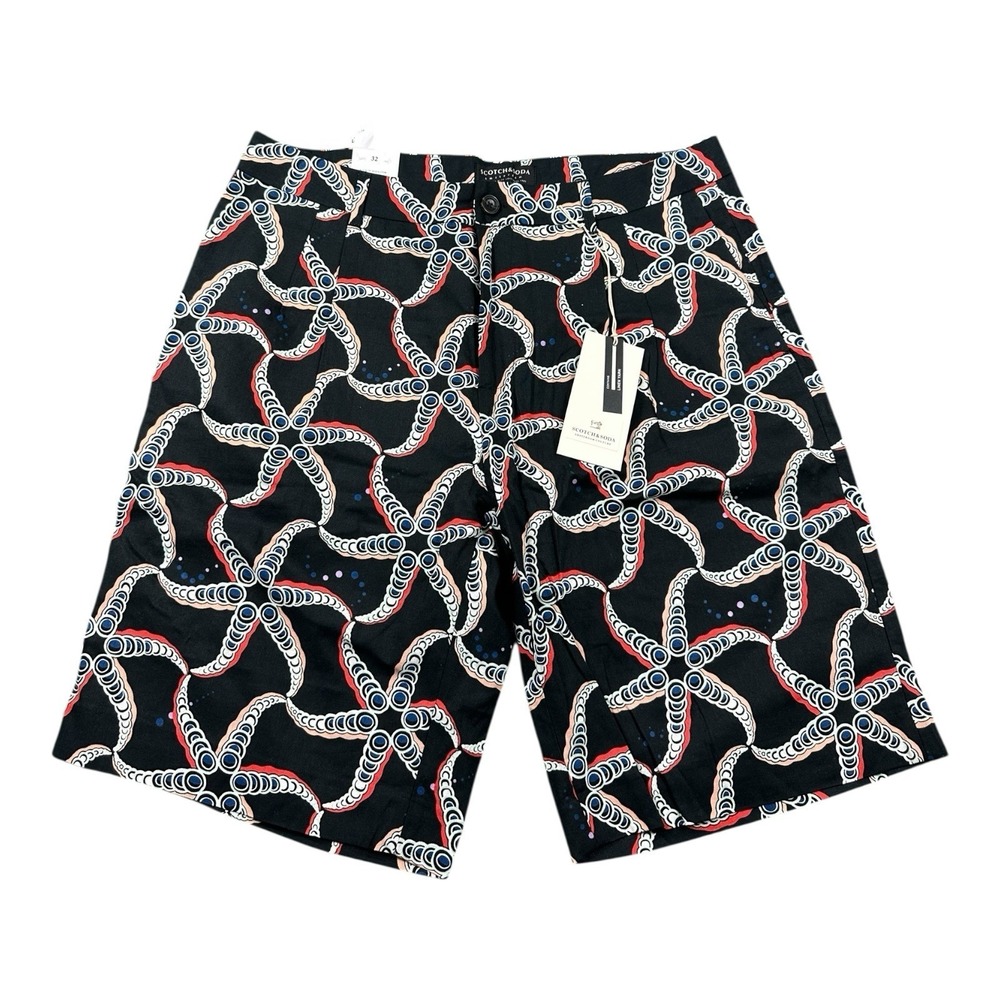 Scotch & Soda Black Starfish AOP Linen Blend Chino Short Size 32 NWT